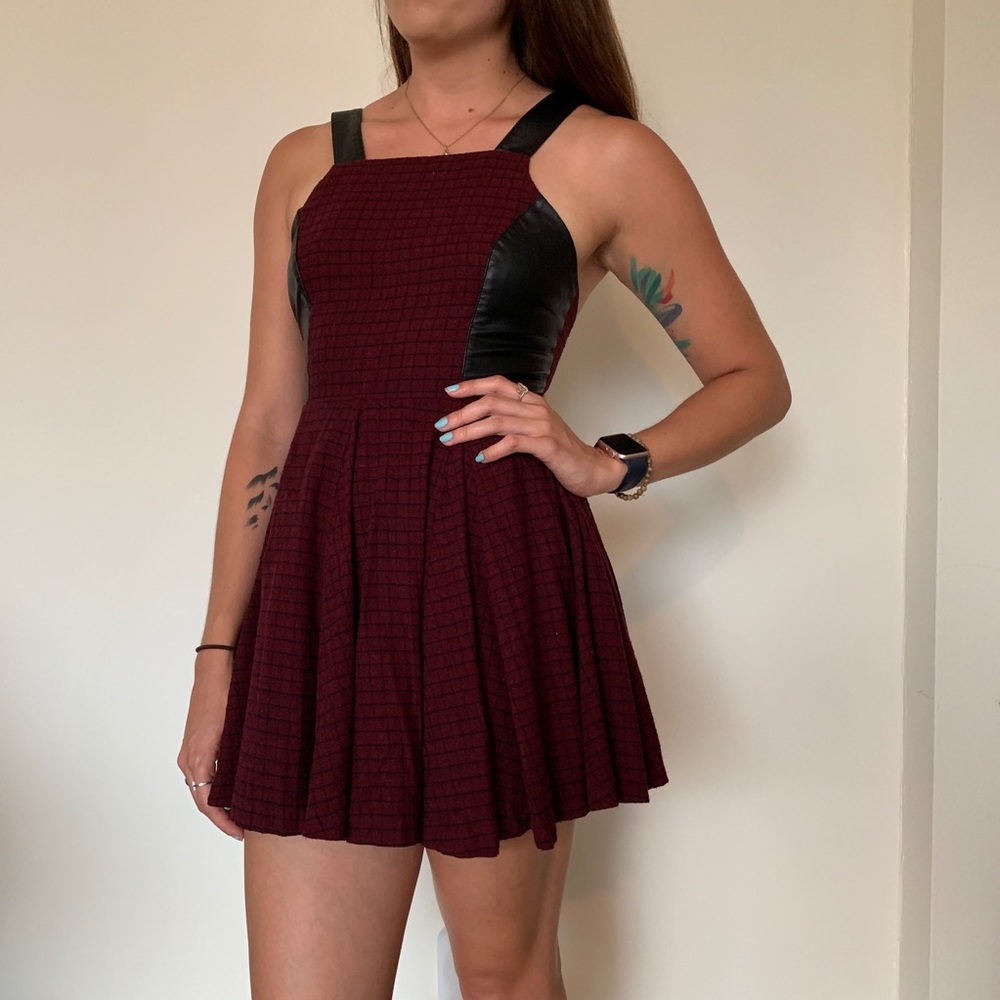 Plaid Skater Dress with Faux Leather Details - Picture 2 of 2